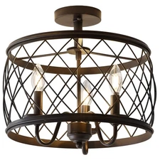 JYL9037B Eleanor 15" 3 Metal LED Semi Flush Mount Ceiling Traditional Dimmabl...