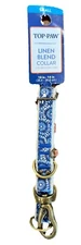 NWT Top Paw Indigo Print Adjustable Small Linen Blend Dog Collar 10-14”