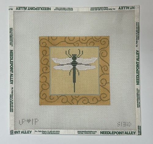 Green Dragonfly with Yellow Border Handpainted Needlepoint Canvas JP Designs - Picture 2 of 7