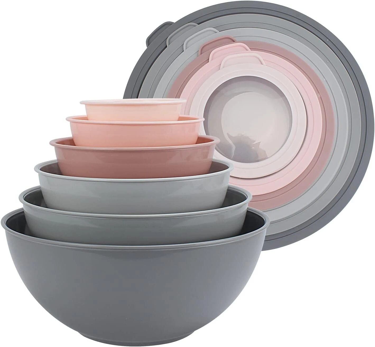 COOK WITH COLOR Mixing Bowls with TPR Lids - 12 Lids, Pink Ombre