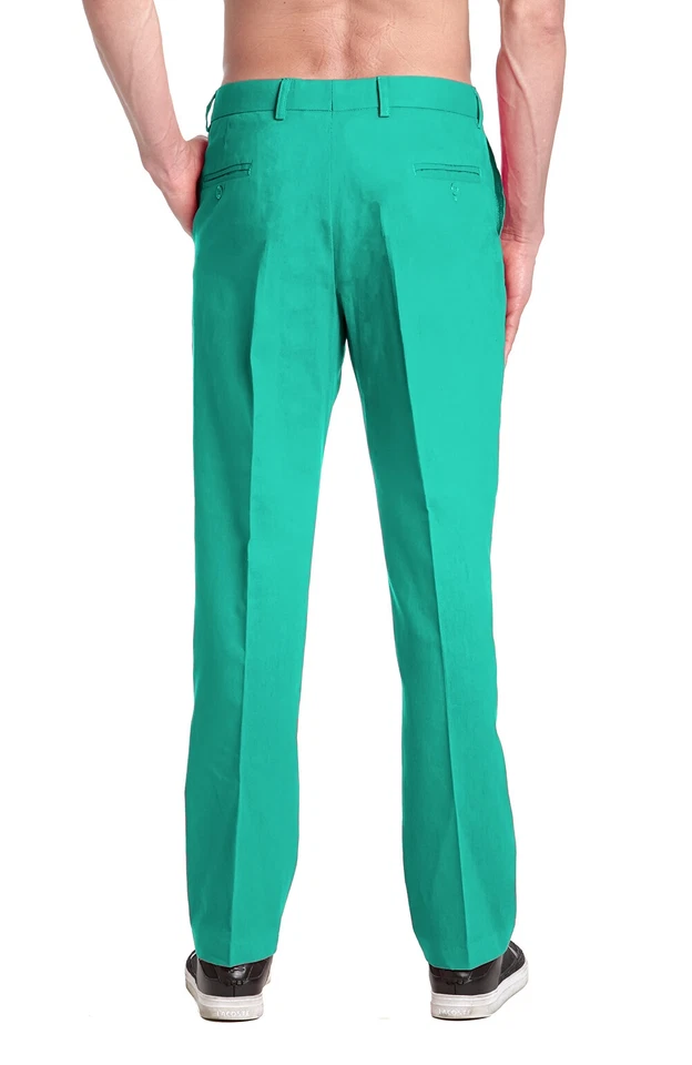 CONCITOR Brand Men's Solid AQUA GREEN Color Dress Pants Flat Front Mens Trousers - Image 2 of 2