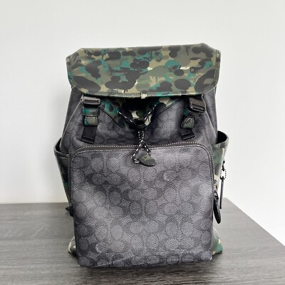 Coach League Flap Backpack In Signature Canvas With Camo Print