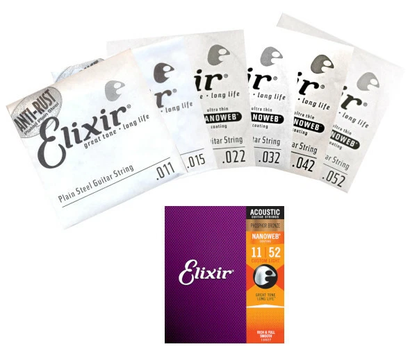 Elixir 16027 Nanoweb - Phosphor Bronze, custom light (011-052) Satz Einzelsaiten