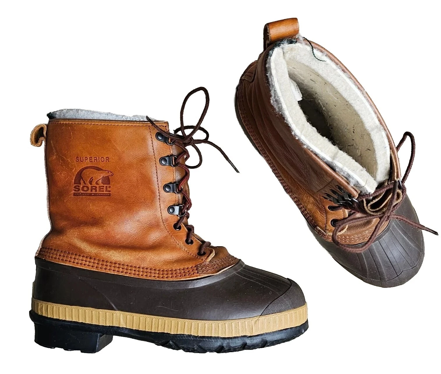 SOREL Chieftain Brown LEATHER &RUBBER Extreme Insulated Snow Boots Men 9 Lady 10