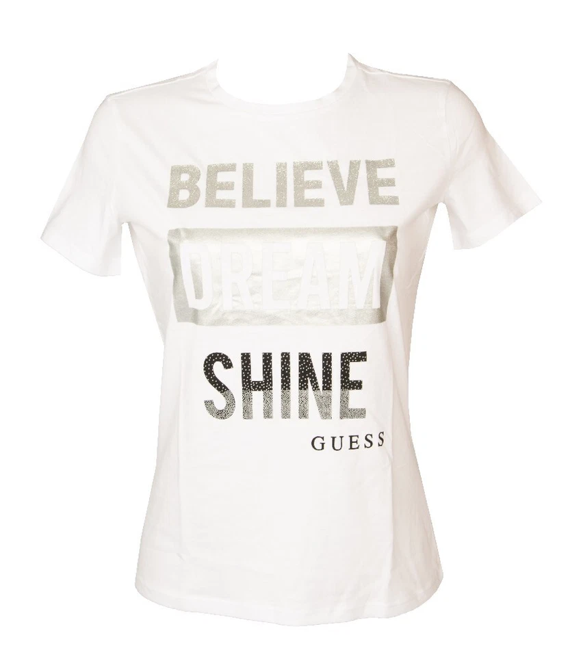 GUESS Damen-T-Shirt, kurzärmeliges T-Shirt mit Rundhalsausschnitt, Aufdruck und - Bild 1 von 1