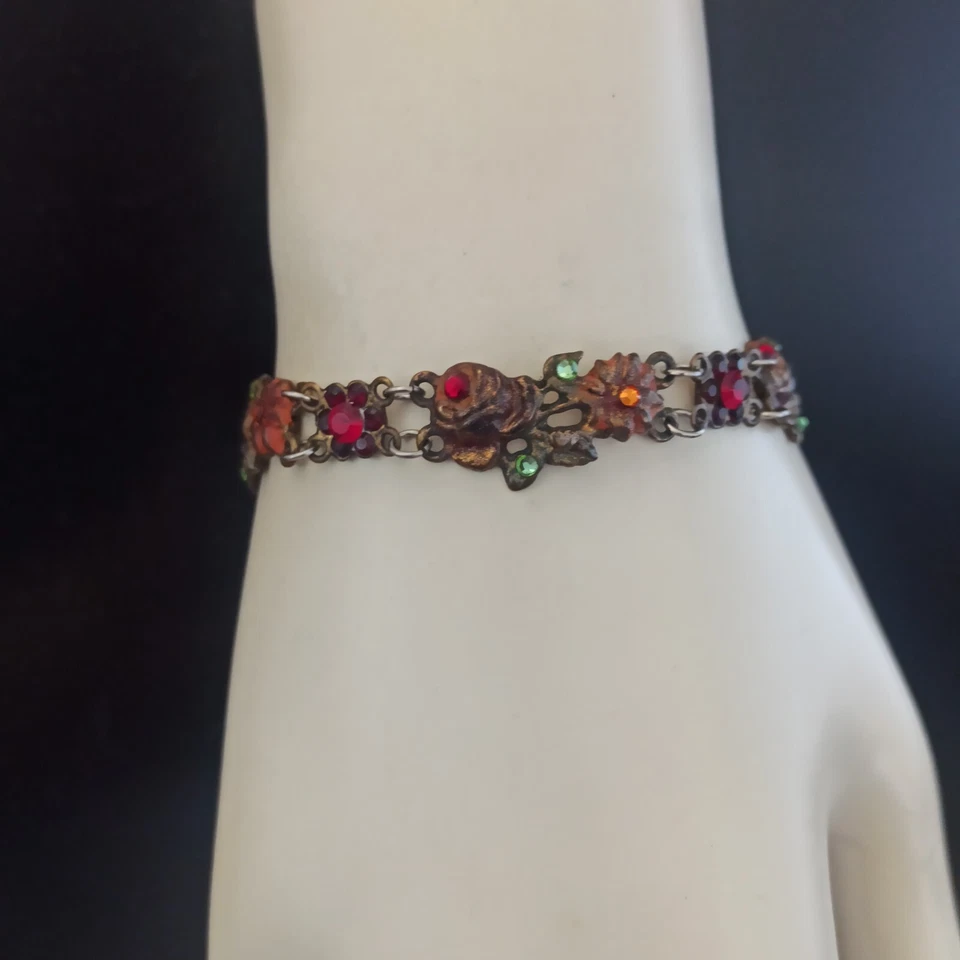 Браслет Michal Negrin ранние красные бордовые цветы кристаллы романтический потертый шик 7 дюймов - Изображение 3 из 4