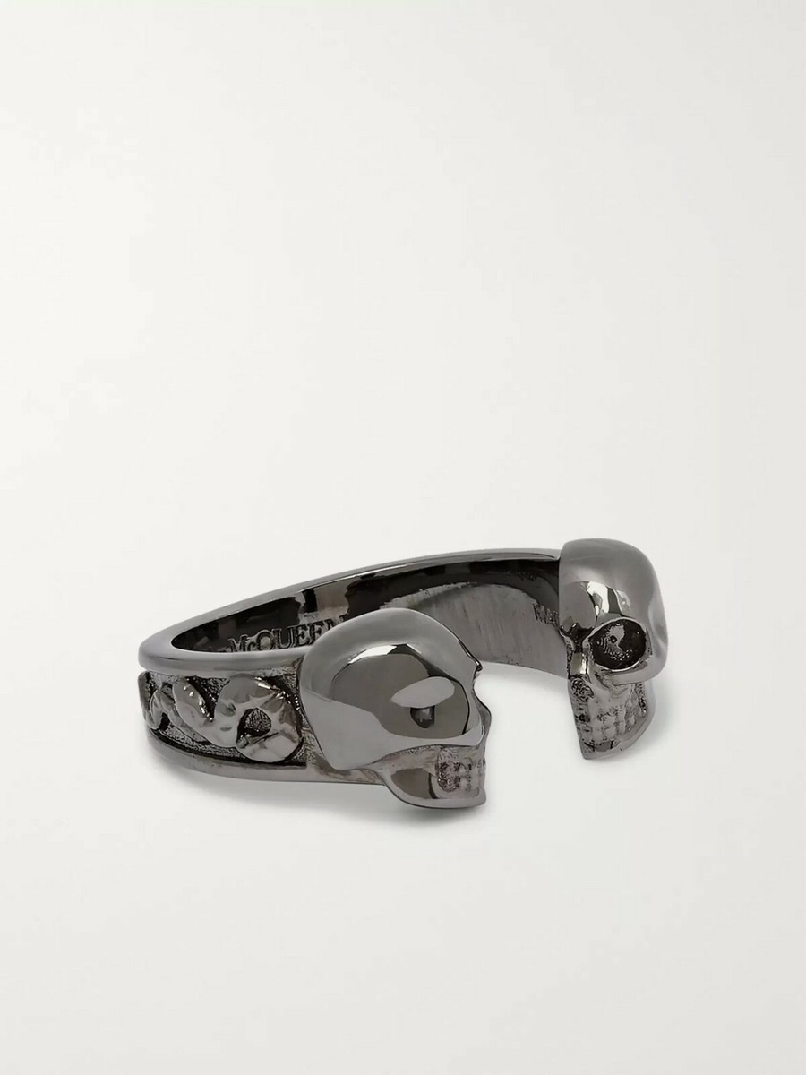 ALEXANDER MCQUEEN Twin Skull Gunmetal Ring Size 57 ALEXANDER MCQUEEN Twin Skull Gunmetal Ring Size 57