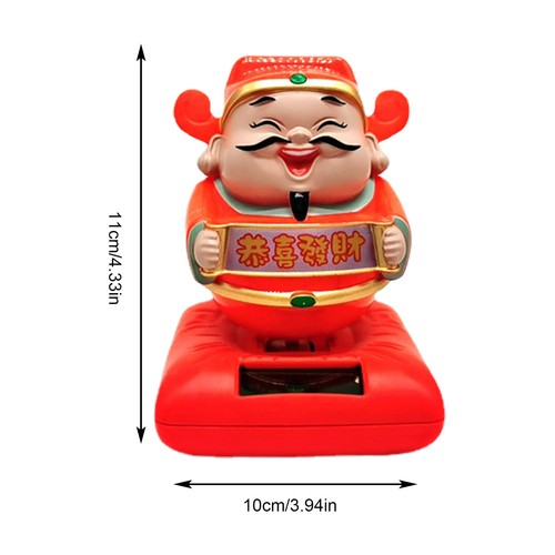Solar Powered Bobblehead God Of Wealth Statue Action Figures Car Interior Decor - Picture 6 of 14