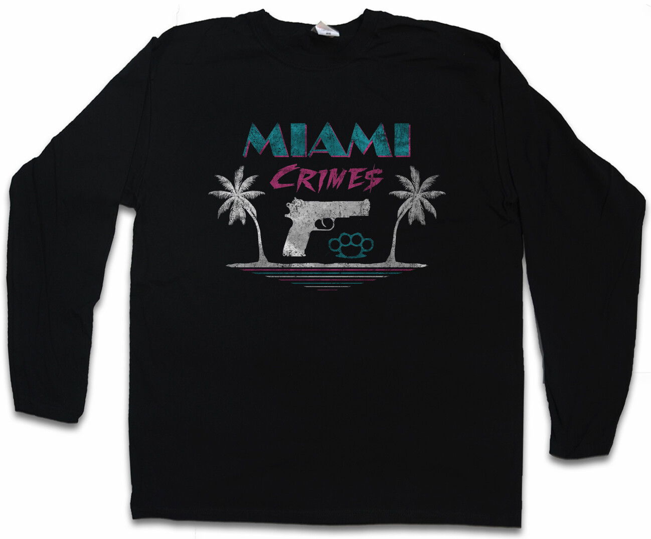 ALTRA MIAMI CRIMES T SHIRT UOMO MANICHE LUNGHE Florida Sea Beach Palms Bar and Grill Vice