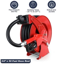 Fuel Hose Reel with Fueling Nozzle 3/4" x 50ft Retractable Diesel Hose Reel Red