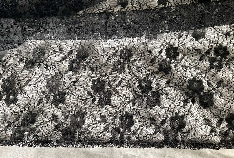 Vintage Black Lace Floral Sheer Curtain Single Panel. L226 X W104cm (89