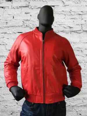 Men Red Leather Jacket 100% Real Soft Lambskin Varsity Bomber Stylish Jacket