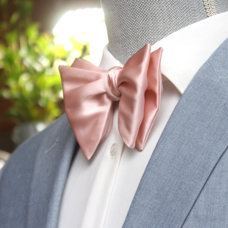 Pajarita de hombre autoatada mariposa grande melocotón oro rosa S608 Foto 2 de 4