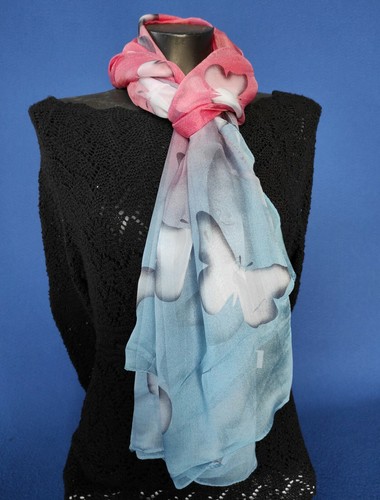 Foulard Purissima Seta 💯 Stola chiffon Coprispalle Sciarpa Hijab Farfalle - Foto 6 di 7