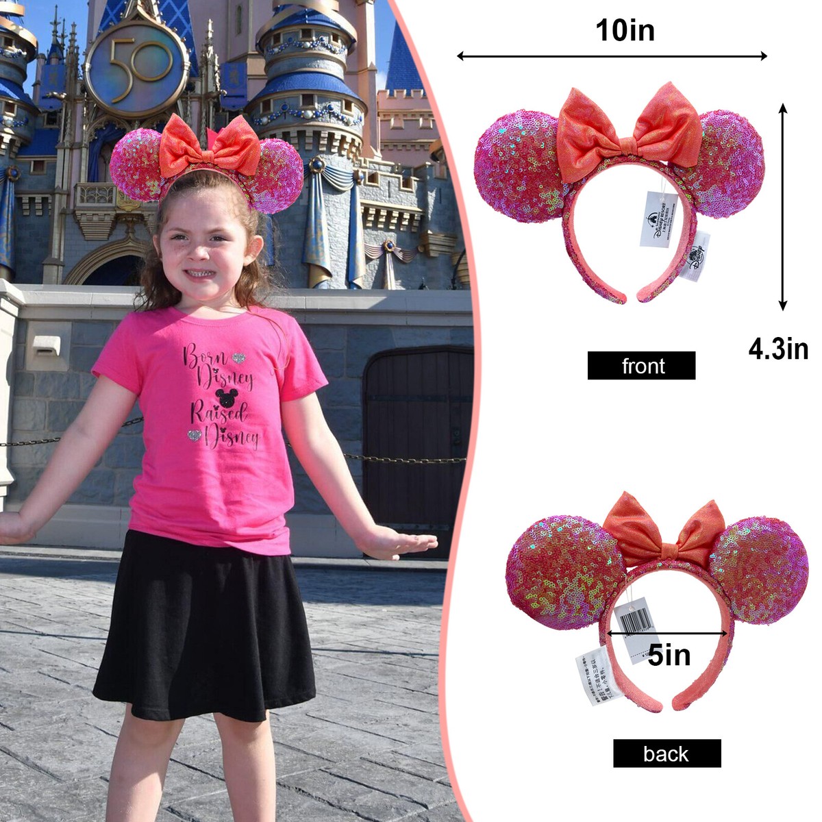 US Minnie Ears Sequins Disney-Parks Shanghai Orange Red Bow  display picture 3