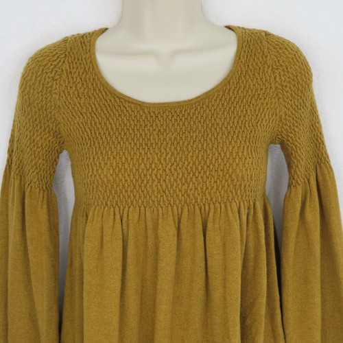 Knitted & Knotted Womens Small Yellow Puckered Knit Pullover Sweater Scoop Neck - Picture 2 of 14