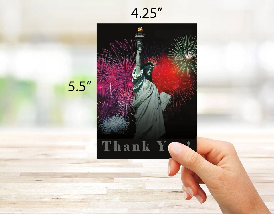 Благодарственные карточки Liberty Lights пустые внутри - 12 или 24 упаковки - 5,5 дюйма x 4,25 дюйма - Изображение 3 из 4