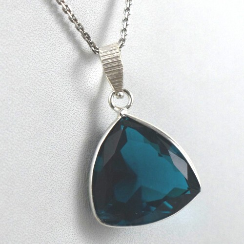 Collier Pendentif Larme Argent 925 Bleu Topaze 2ct - Longueur 45.7cm, Accents Diamants, Neuf Sans Emballage