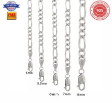 Italian Solid Sterling Silver Figaro Link Chain Necklace 925 Men Women