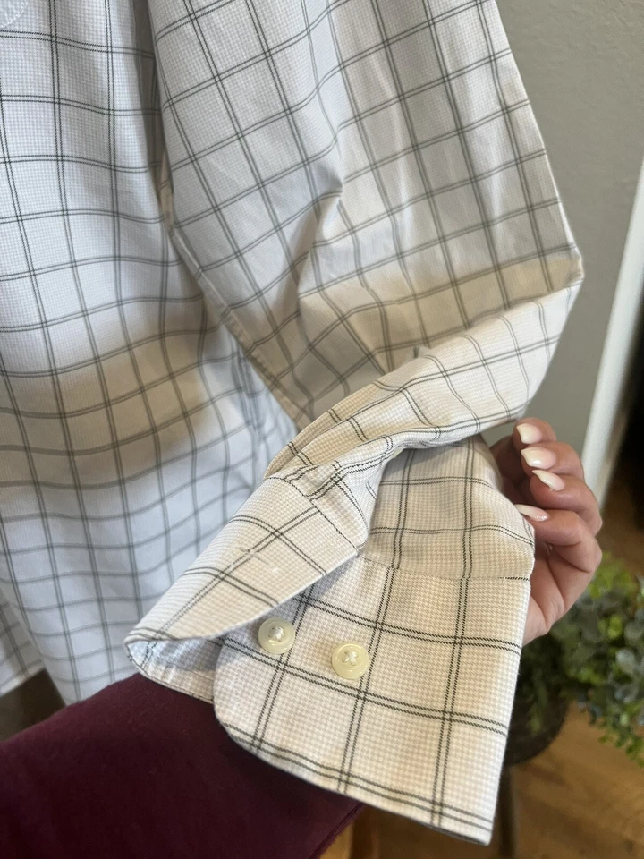 NUEVA NAUTICA 16 1/2 -36/37 Camisa de Vestir Para Hombre Manga Larga, Tostada y Gris Cuadros Foto 4 de 4