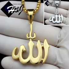 18"-36"Stainless Steel 3mm Silver/Gold Plated Box Chain Muslim Allah Pendant 107