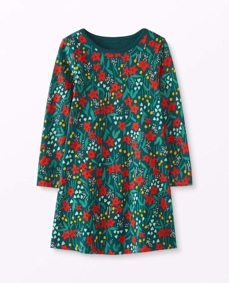 NEW Hanna Andersson Holiday Print Dress Poinsettia Patch Green Red