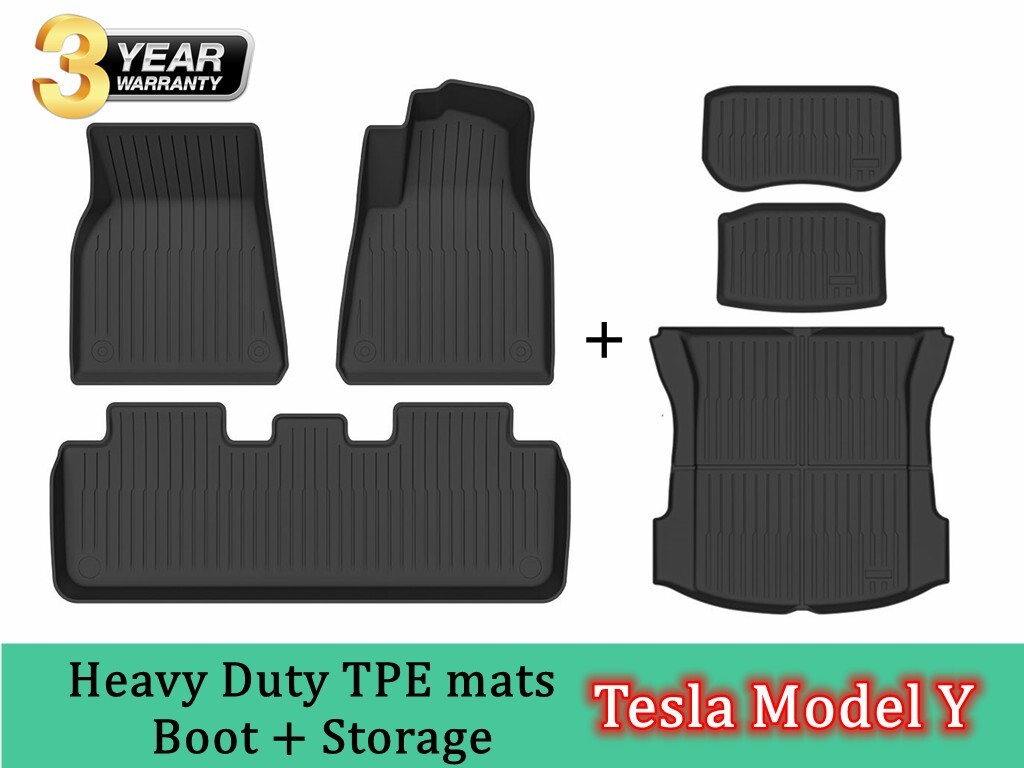 3D TPE Heavy Duty All Weather Floor Mats + Boot liner +Storage for Tesla Model Y