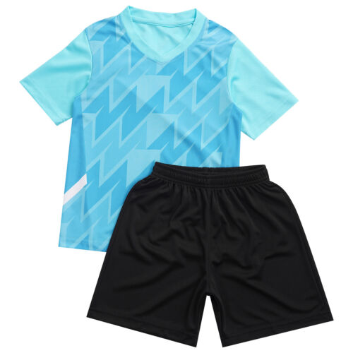 Kids Boys Sport Suit Training T-shirt V Neck Uniform Jogging Activewear Casual - Picture 42 of 55