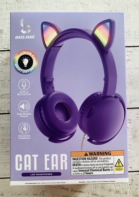 LED Purple Cat Ear Headphones Color Changing Light Ships FAST!