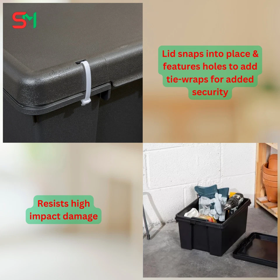 16 Litre Heavy Duty Recycled Box with Lid Black 38.5 x 29 x 21.5 cm - Pack 1 - Image 3 of 4