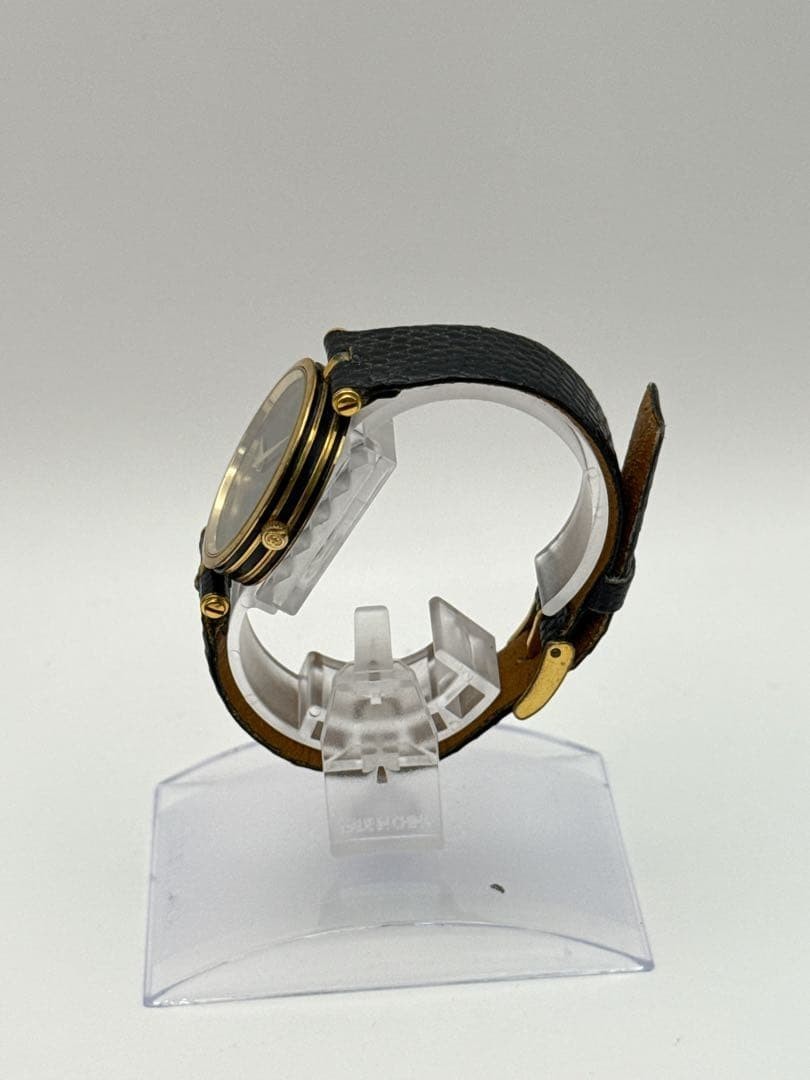 GUCCI 2000L Sherry Line Gold Vintage Watch Black Dial Leather Band Working Auth thumbnail 3