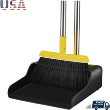 Adjustable Broom Dustpan Set Long Handle Easy Floor Cleaning Indoor Outdoor New