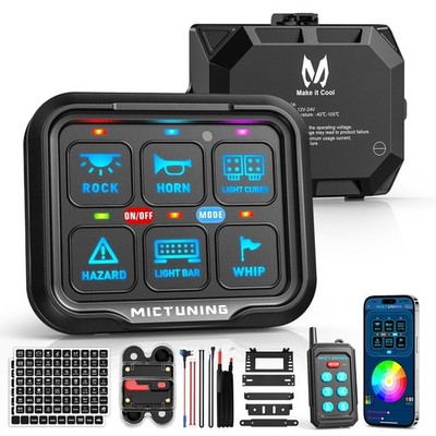 P8Y 6 Gang Switch Panel RGB Colors Circuit Relay Box APP & 230FT Remote Control