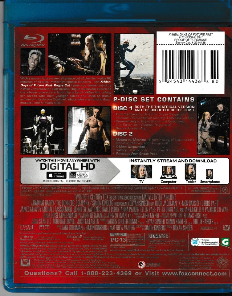 X-Men: Days Of Future Past (Blu-Ray, UNRATED, The Rogue Cut, 2-Discs) ShipsFREE! - Image 2 of 2