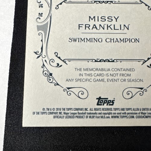 2016 Topps Allen & Ginter Relic Missy Franklin Player Worn Patch USA Gold Medal - Bild 10 von 11