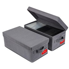 2 PCS Grey Upgrades DVD Storage Box Case Stackable Organizer 15.75x8.1x6.1 In