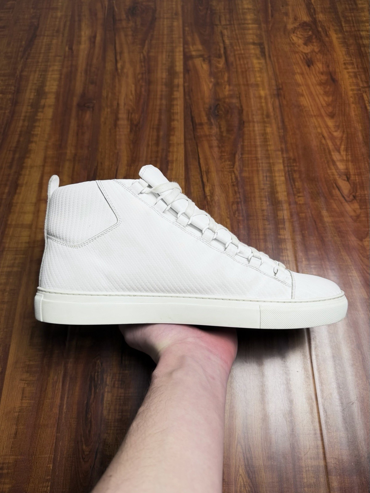 Balenciaga Arena Mens White Leather High Sneakers - Size 44B 11US - SHIP ASAP thumbnail 3