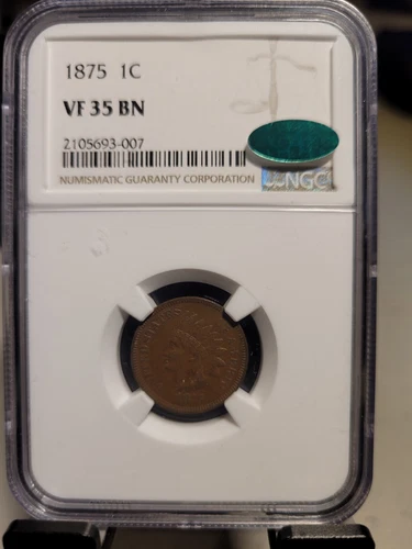 1875 Indian Head Cent NGC VF-35 BN with CAC