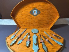 Vintage Green Celluloid Vanity Manicure Set 10 Pieces w/ Box