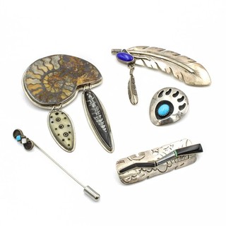 Southwest Signed Turquoise Ammonite Onyx Lapis Lazuli Brooches Lot of 5 #S5824 5