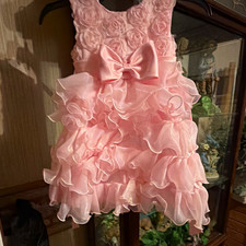 Girls Pink Sleeveless Floral Fit Flare Ruffle Bow Party Dress Size 100