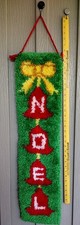 VTG 70s Latch Hook Rug Christmas NOEL Handmade Wall Door Hanging 40"x 9" Green