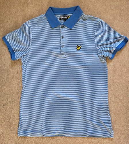 Lyle and Scott blau-weiß gestreiftes kurzärmeliges Poloshirt für Herren Größe Small