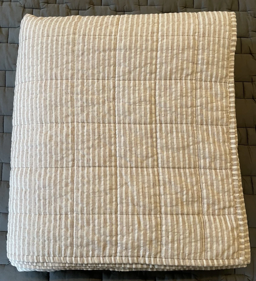 Edredón Edredón Azul Dot Queen Canfield Rayas Beige Algodón y Lino Hecho en Portugal Foto 4 de 4