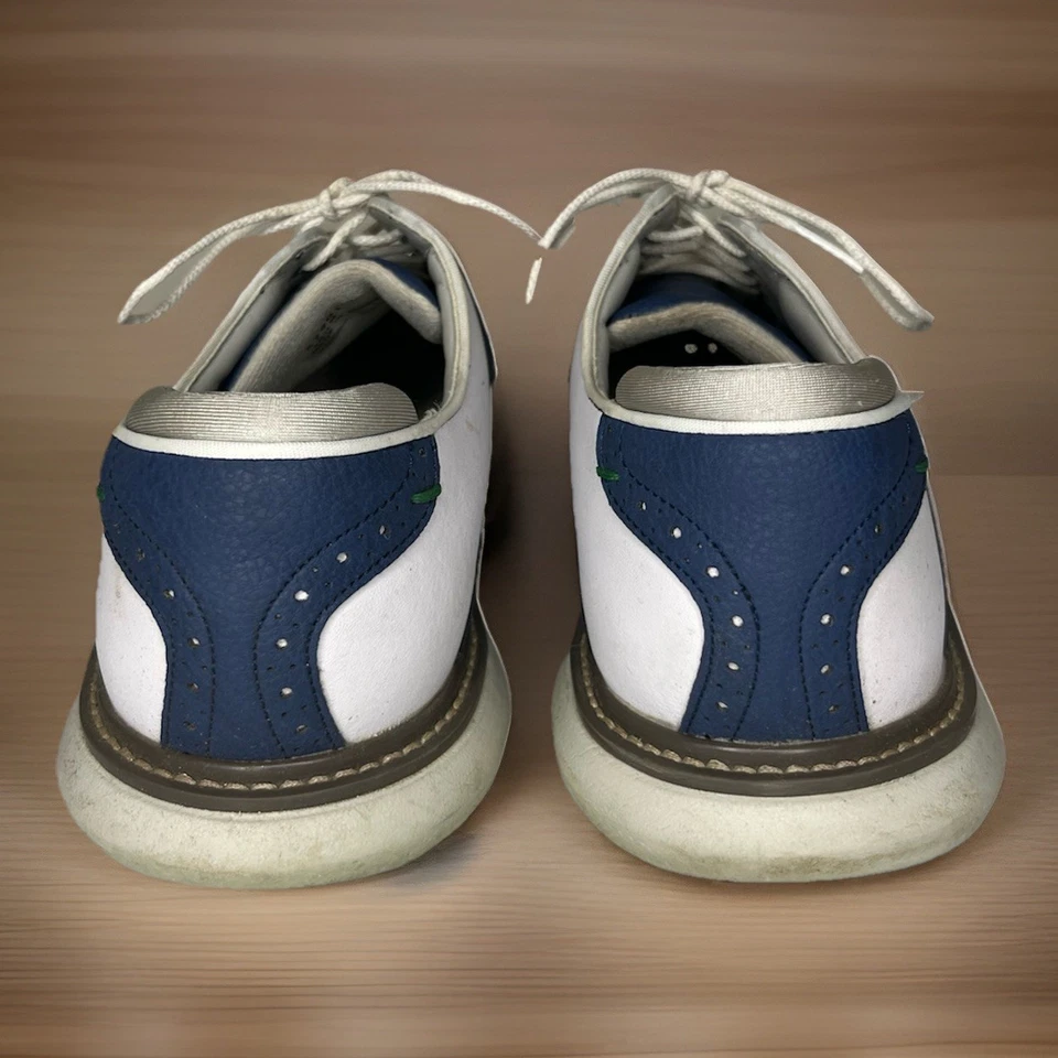 Zapato de golf FootJoy FJ Traditions para hombre 10,5 M 57901 púas de cuero azul blanco Foto 4 de 4