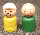 Vtg Lot Fisher Price Little People Wood Yellow Green Boy Straight Body White Hat