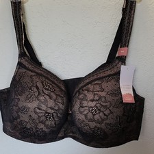 Cacique Womens Black and Tan Floral Lace Bra New Size 40D