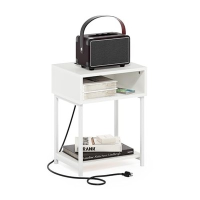 FURINNO MORETTI SIDE TABLE, 3-TIER END TABLE, METAL FRAME NIGHT STAND - WHITE