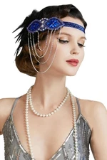 BABEYOND 1920s Flapper Headband 20s Great Gatsby Headpiece Black Feather Blue 