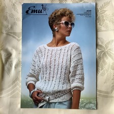Emu Coolspun knitting pattern 4039. Sideways lacy sweater 30-38" Original